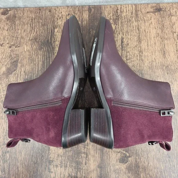 Coach Carmen Booties 6 Wine Red Suede Leather 2 Tone Designer Ankle Zip Classic